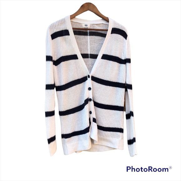 Chunky Knit Sweater Nautical Striped V-Neck Sz. Large - Picture 1 of 7